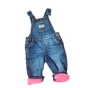 Oshkosh Vestbak Overalls Denim 9 Mos Pink Fleece Lined